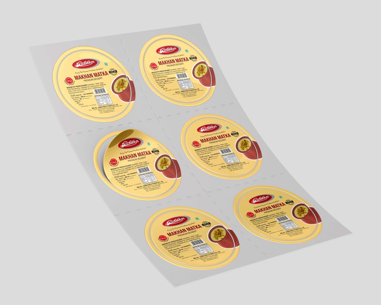 Golden Makhan Matka Sticker Label Printing